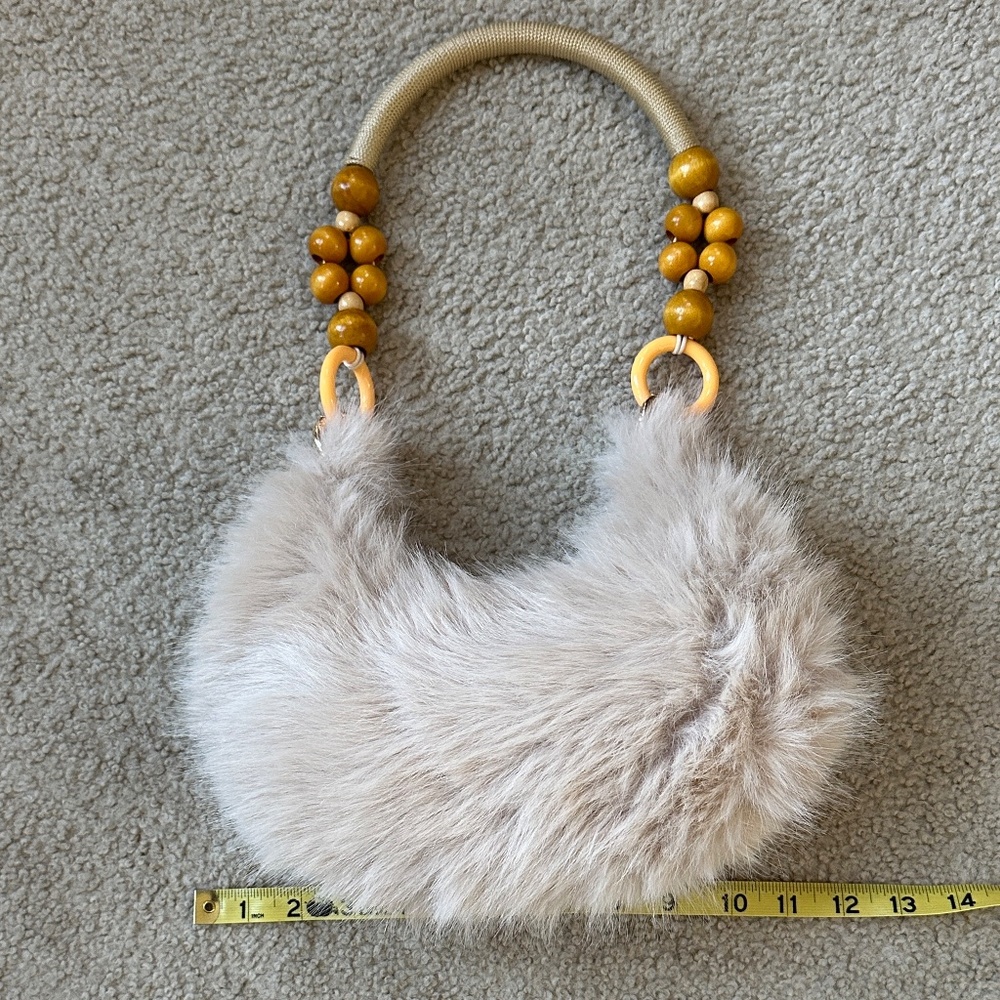 Boho Faux Fur Hobo with Beaded Handles NWOT - Picture 9 of 10